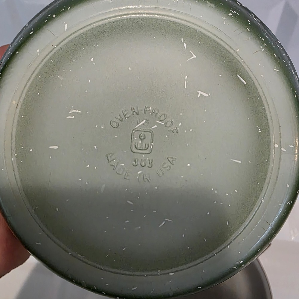 Anchor Hocking Fire King‎ D Handle Green & Brown Speckled Stackable Soup Bowls - Picture 7 of 10